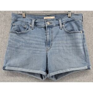 Levi's Mid Length Shorts Women's 32 (Actual 34x4) Denim Stretch Turn Up Light